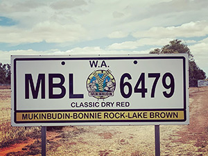 Mukinbudin car plate sign in Mukinbudin, Western Australia