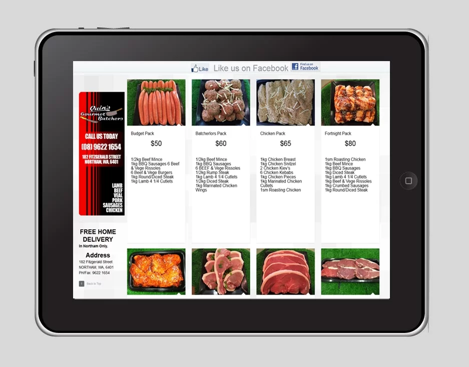 Quin's Gourmet Butchers Website Snapshot