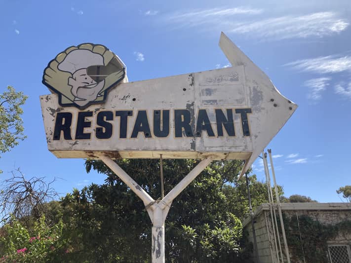 Restaurant sign at Stumpys Gateway Roadhouse in Brookton, Western Australia