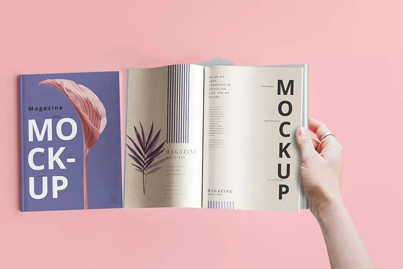 A brochure of mockups on a pink background